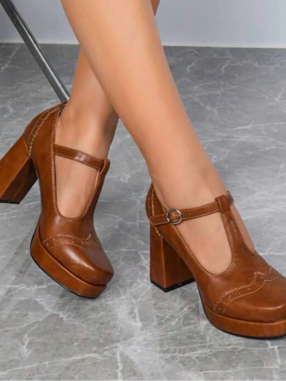 Classic Brown Mary Jane Platform Heels
